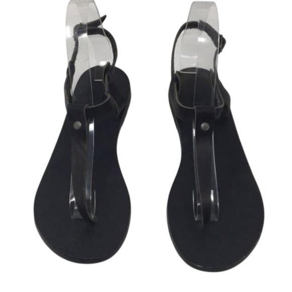 TREASURE & BOND Flat Black Leather Sandals Size 8 - Picture 1 of 5